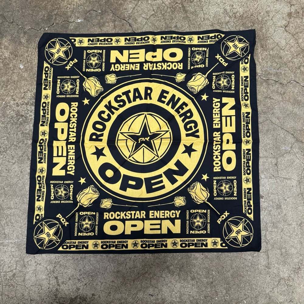 Rockstar Energy Open Portland Skateboarding Event Black and Gold Bandana